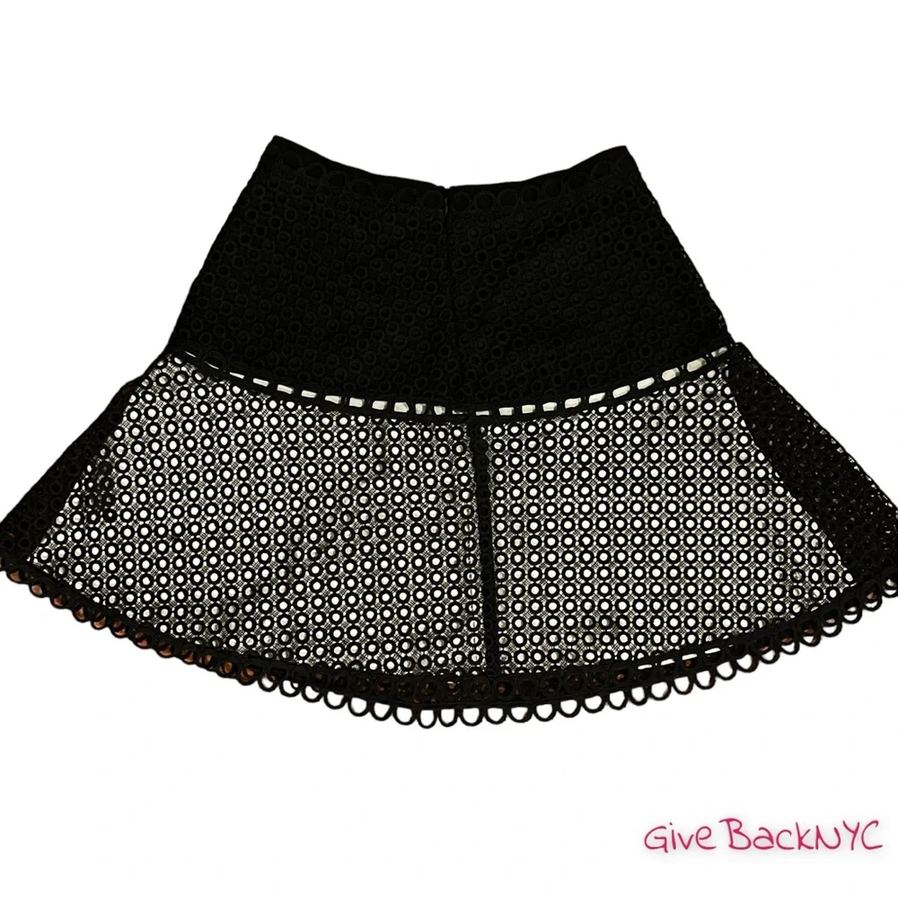 Elie Tahari Black Eyelet A-Line Skirt Size 12